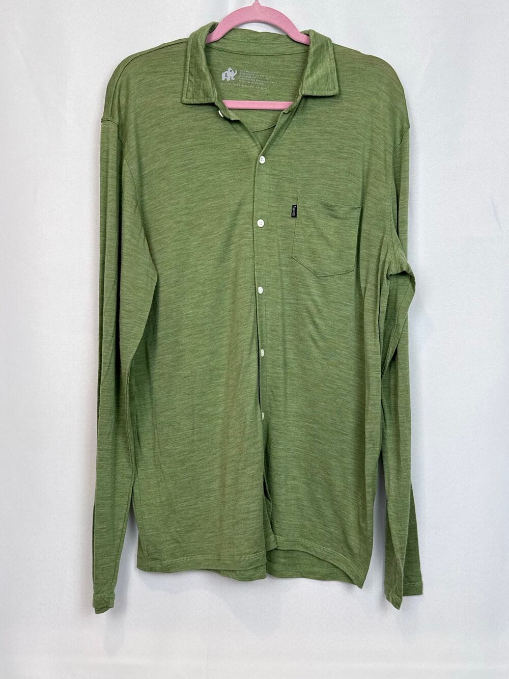 Woolly 100% Merino Wool Button Shirt Men's Large Olive Sage Green